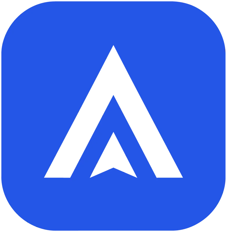 Adcompas isotipo: a pulse-line arrow inside a rounded blue square