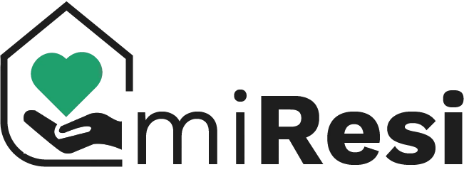 miResi logo: a green heart held in a hand under a roof outline, next to the miResi wordmark