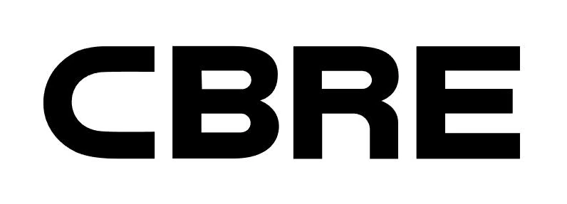 The CBRE wordmark in dark green on a light panel